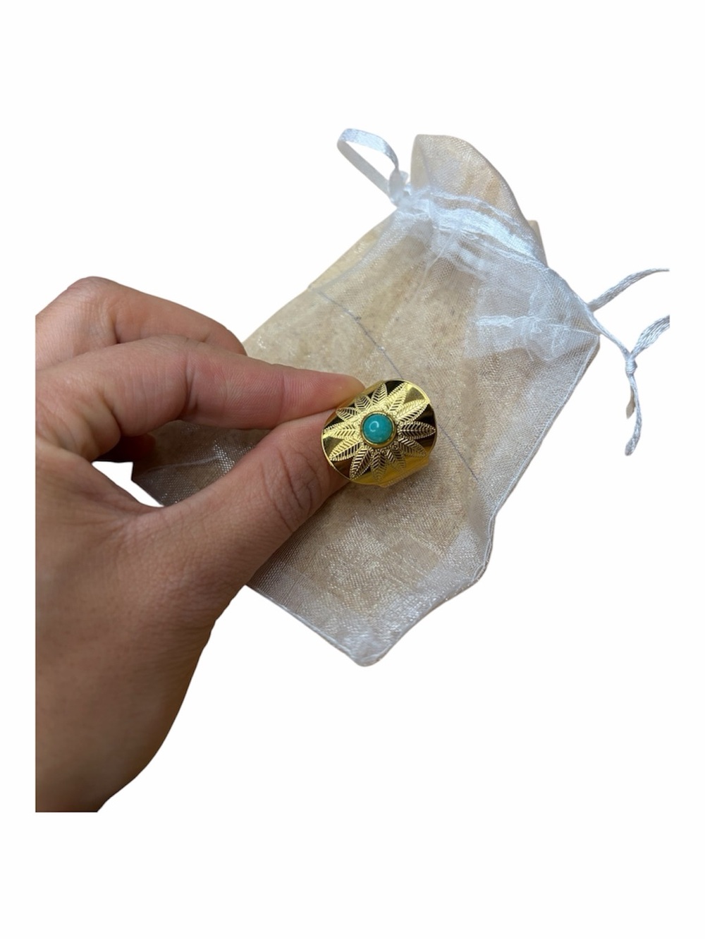 Plunder Gold Tone Ring with Turquoise Accent